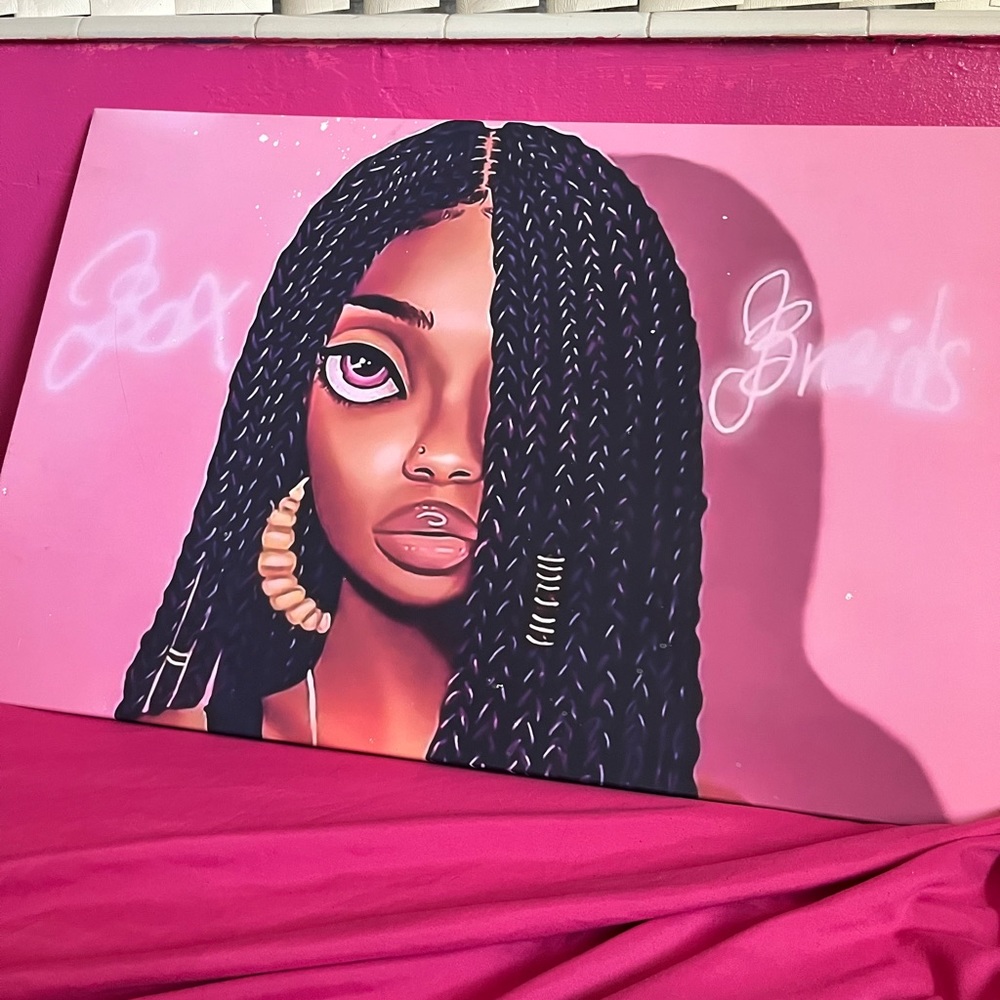Black Girl w/ Box Braids WALL ART
